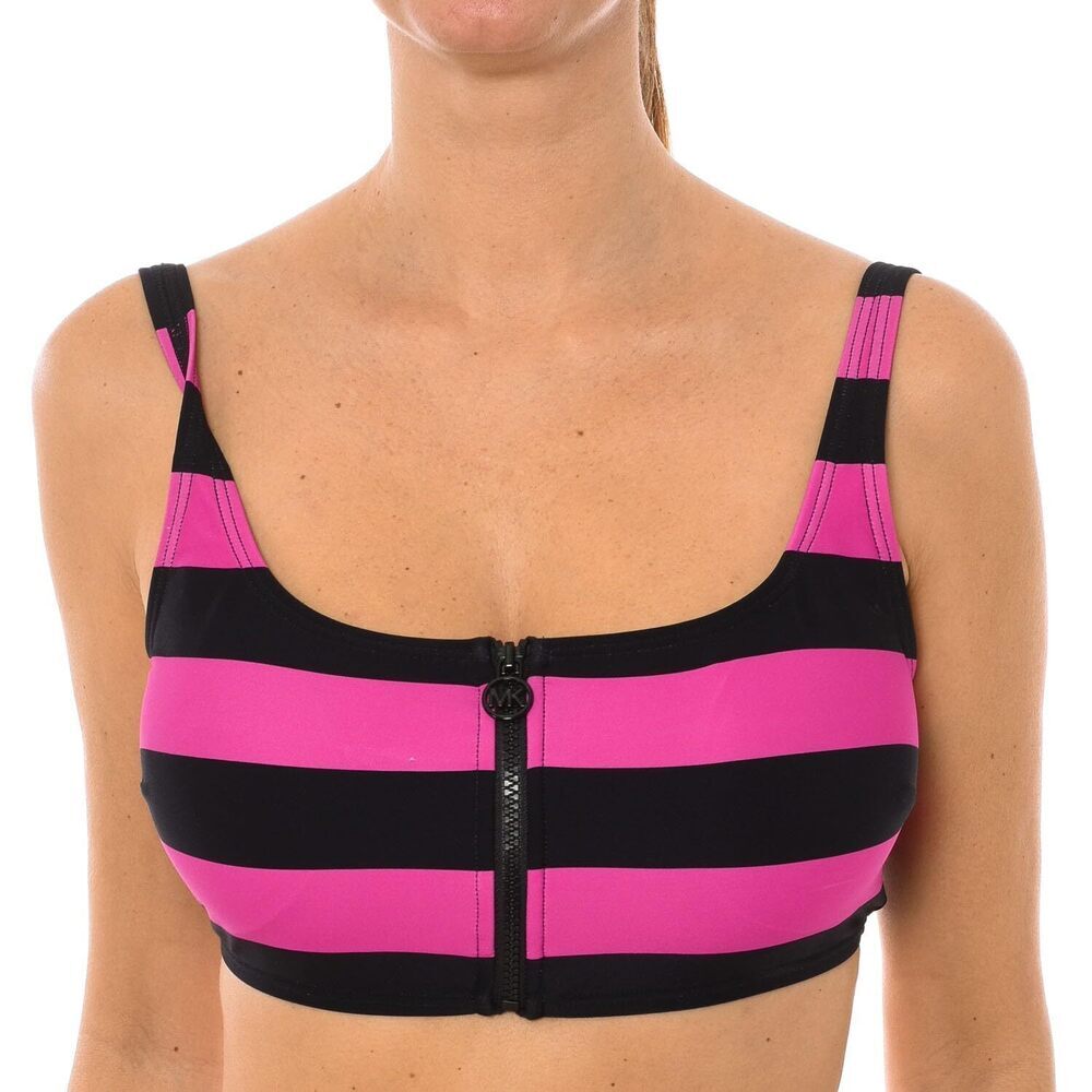 Michael Kors Women's Pink/Black Zipper Bikini Swim Top XS NWT